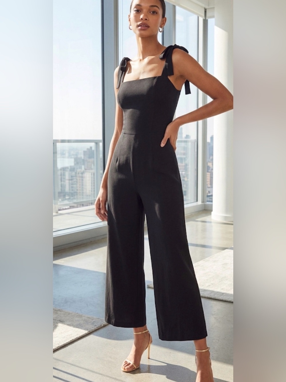 Reformation Black Women’s Adjustable Tie Straps Sleeveless Crop Jumpsuit Size 0